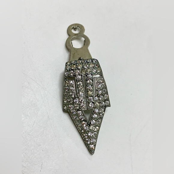 Mid Century Vintage Art Deco Silver Tone Rhinestone Clip On Brooch - Picture 13 of 16
